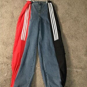 Red and Black Striped Denim Pants